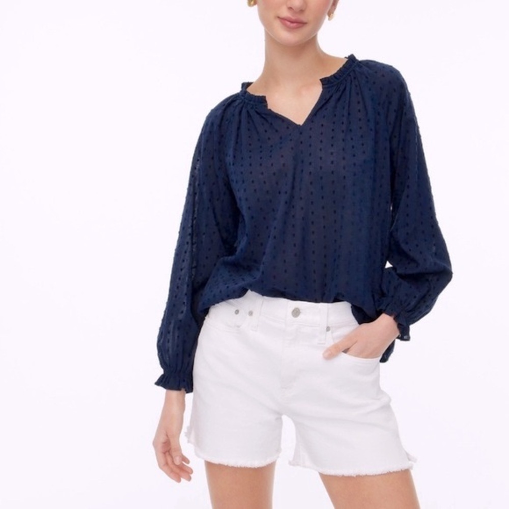J CREW Navy Clip-dot smocked-neck top - Picture 3 of 14